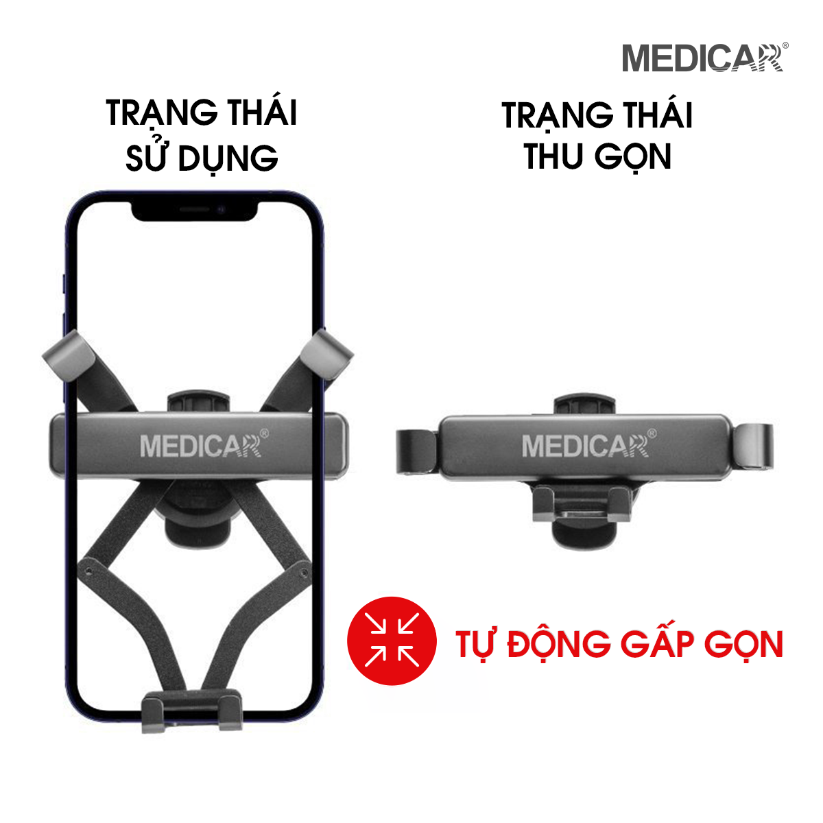 Giá đỡ điện thoại chống rung ô tô MEDICAR V1 hợp kim nhôm cao cấp