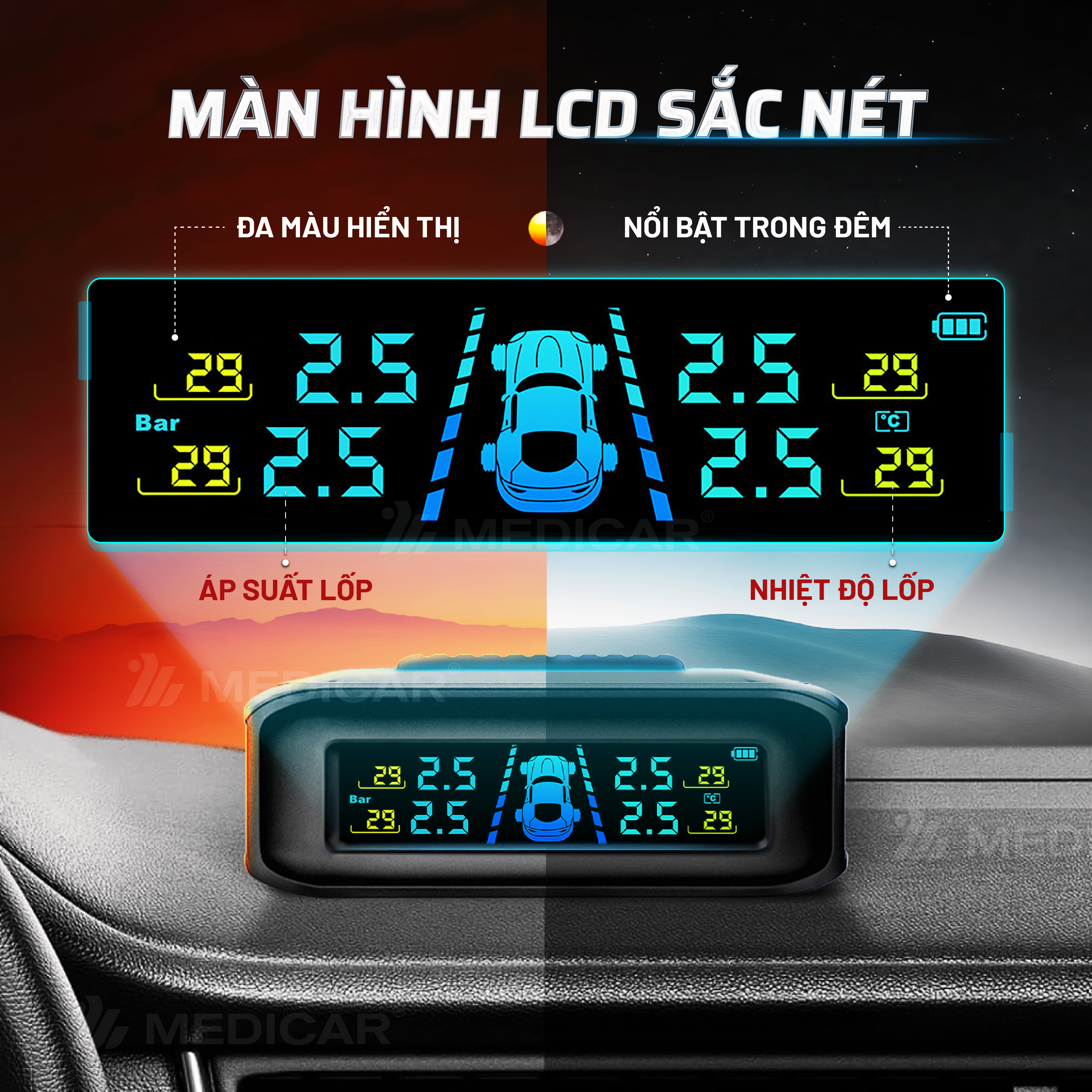 [TPMS] Cảm biến áp suất lốp ô tô thông minh Medicar
