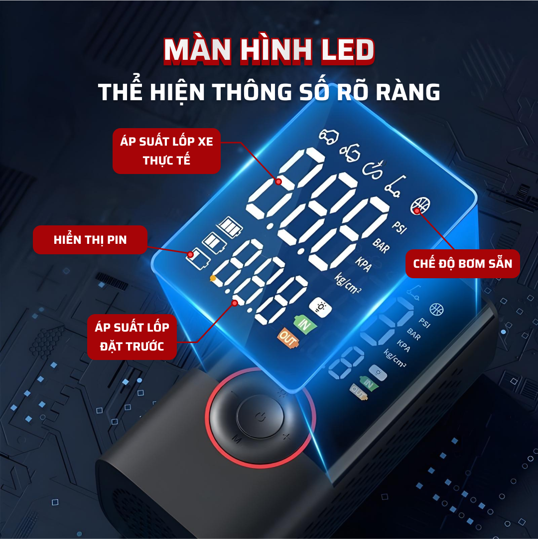 [Mới] Máy bơm lốp xe ô tô & xe máy mini pin 6000 MAH tự ngắt theo cảm biến áp suất MEDICAR