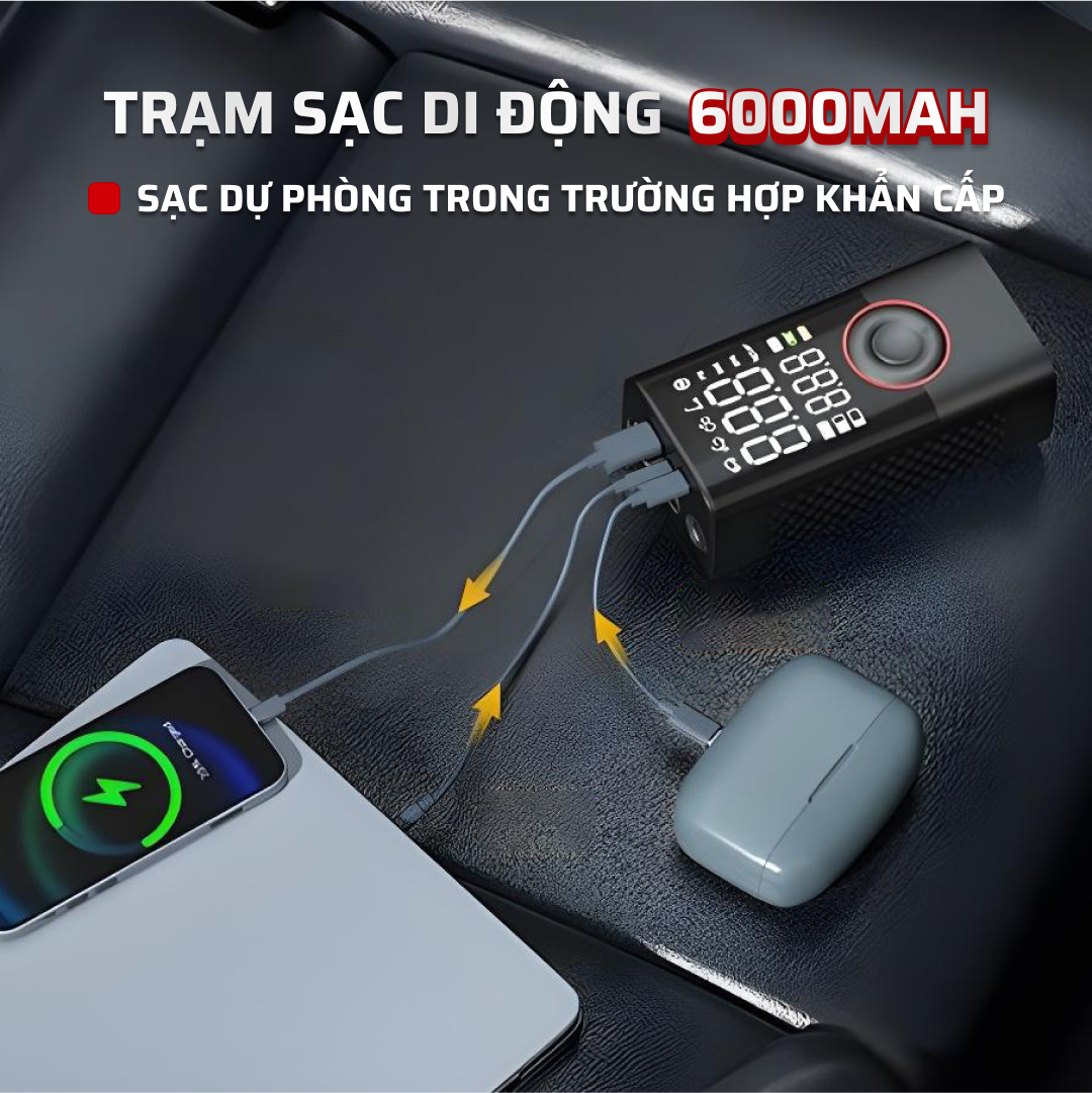 [Mới] Máy bơm lốp xe ô tô & xe máy mini pin 6000 MAH tự ngắt theo cảm biến áp suất MEDICAR