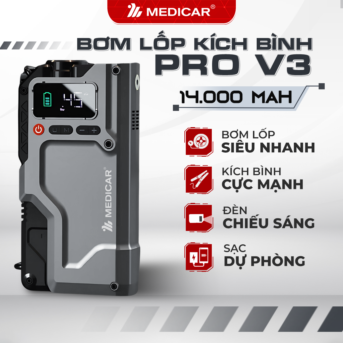 [NEW] Bơm lốp kích bình PRO V3 14.000mAh
