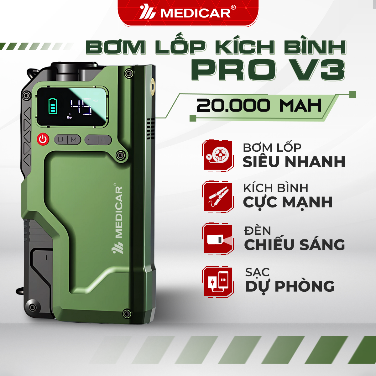 [NEW] Bơm lốp kích bình PRO V3 20.000mAh