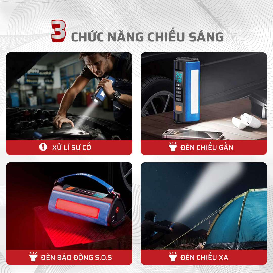 Máy bơm lốp kích bình 4 in 1 + Cảm biến áp suất lốp (Van Ngoài)