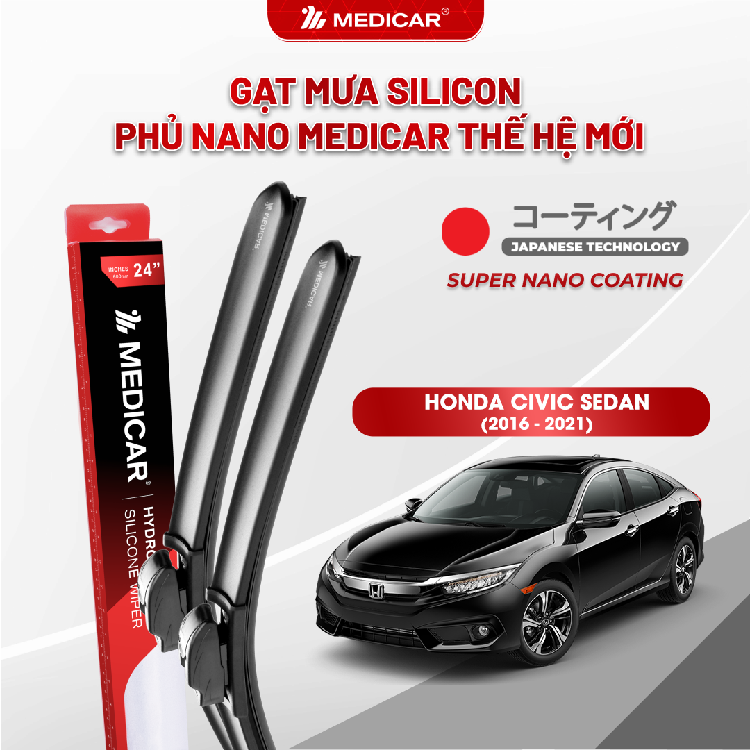 Gạt mưa ô tô Medicar silicon phủ Nano cho xe Honda Civic