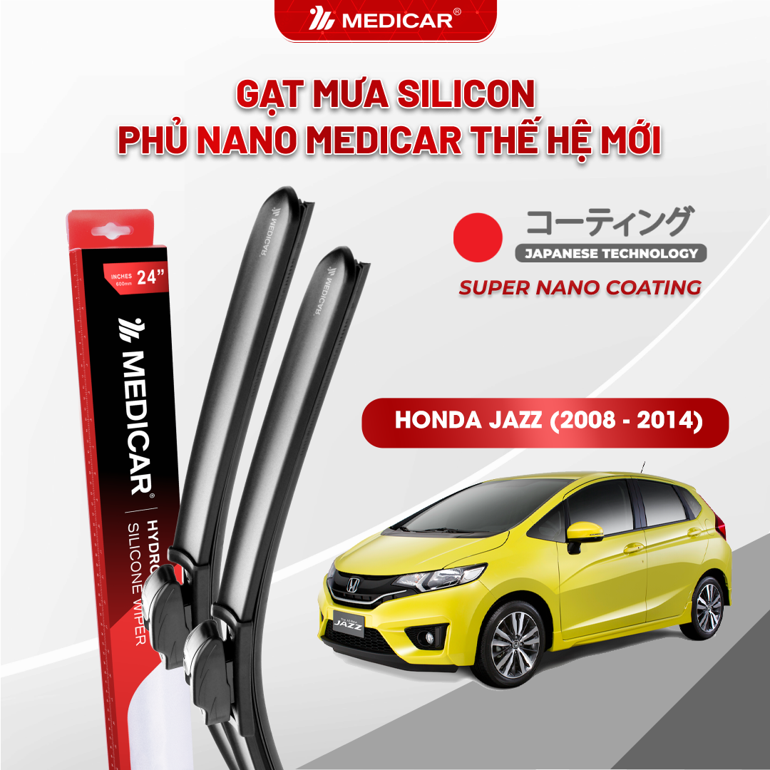 Gạt mưa ô tô Medicar silicon phủ Nano cho xe Honda Jazz