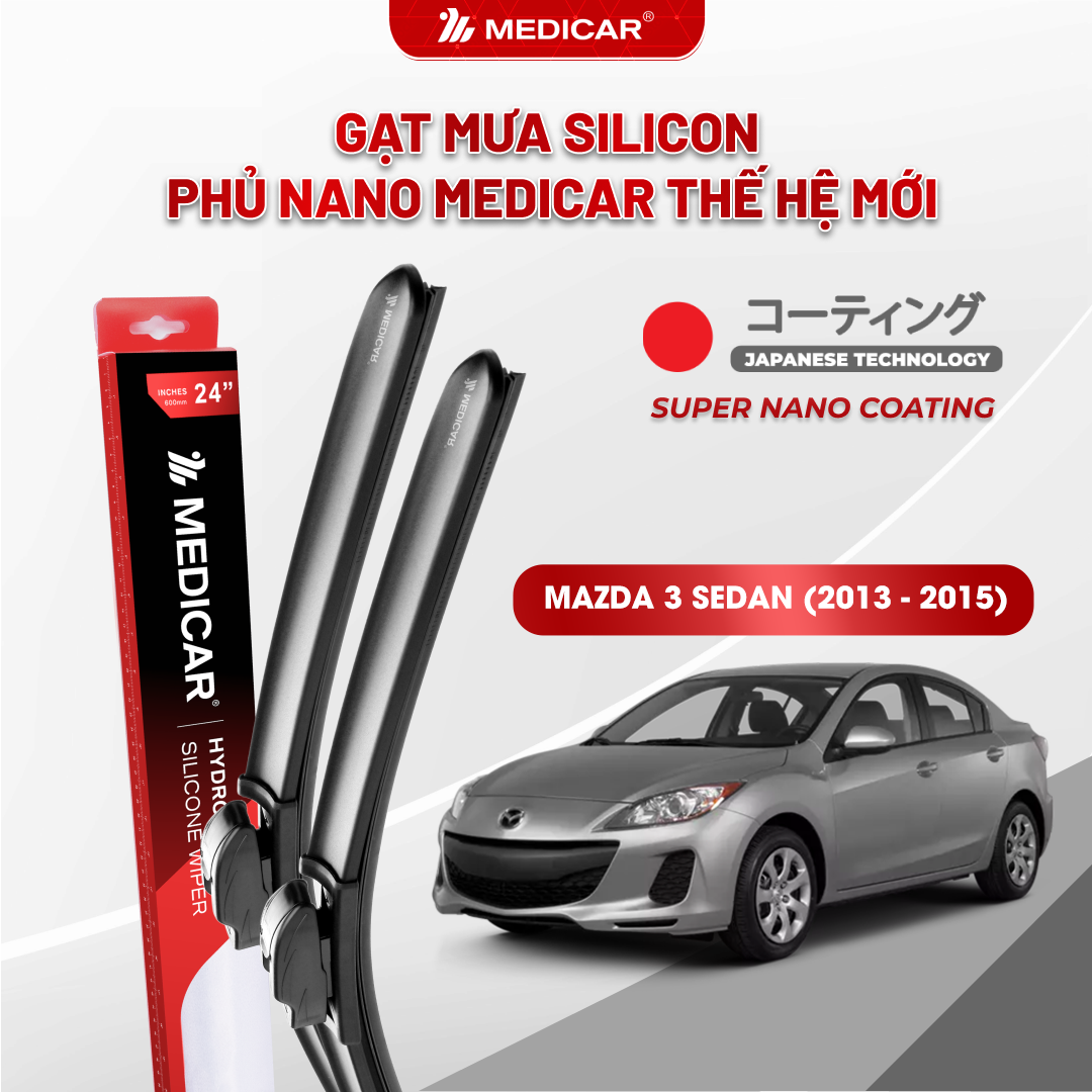 Gạt mưa ô tô Medicar silicon phủ Nano cho xe Mazda 3