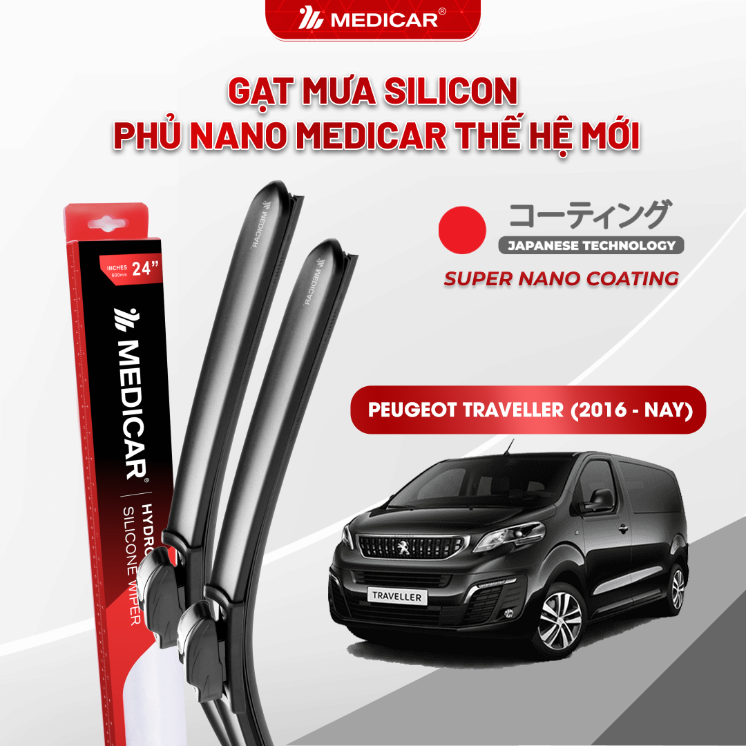 Gạt mưa ô tô Medicar silicon phủ Nano cho xe PEUGEOT TRAVELLER