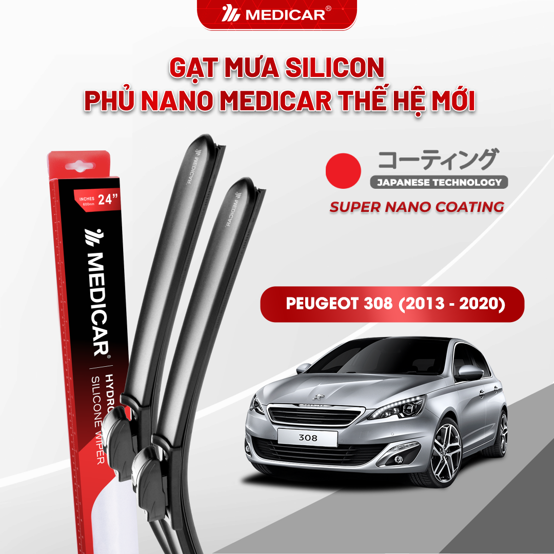 Gạt mưa ô tô Medicar silicon phủ Nano cho xe Peugeot 308