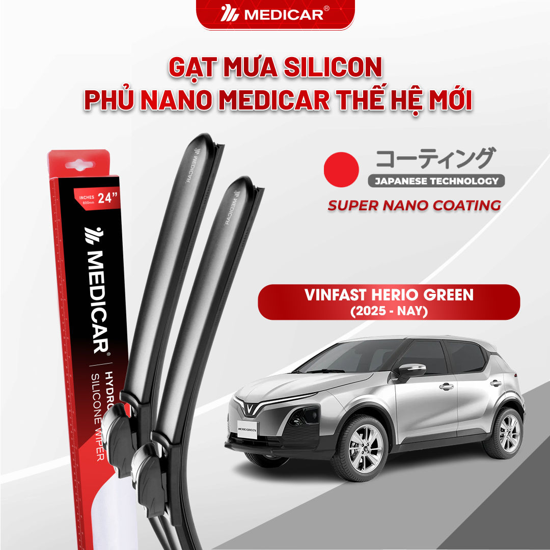 Gạt mưa ô tô Medicar silicon phủ Nano cho xe Vinfast Herio Green