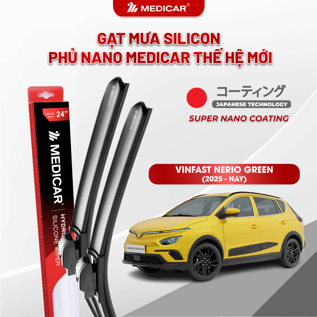 Gạt mưa ô tô Medicar silicon phủ Nano cho xe Vinfast Nerio Green