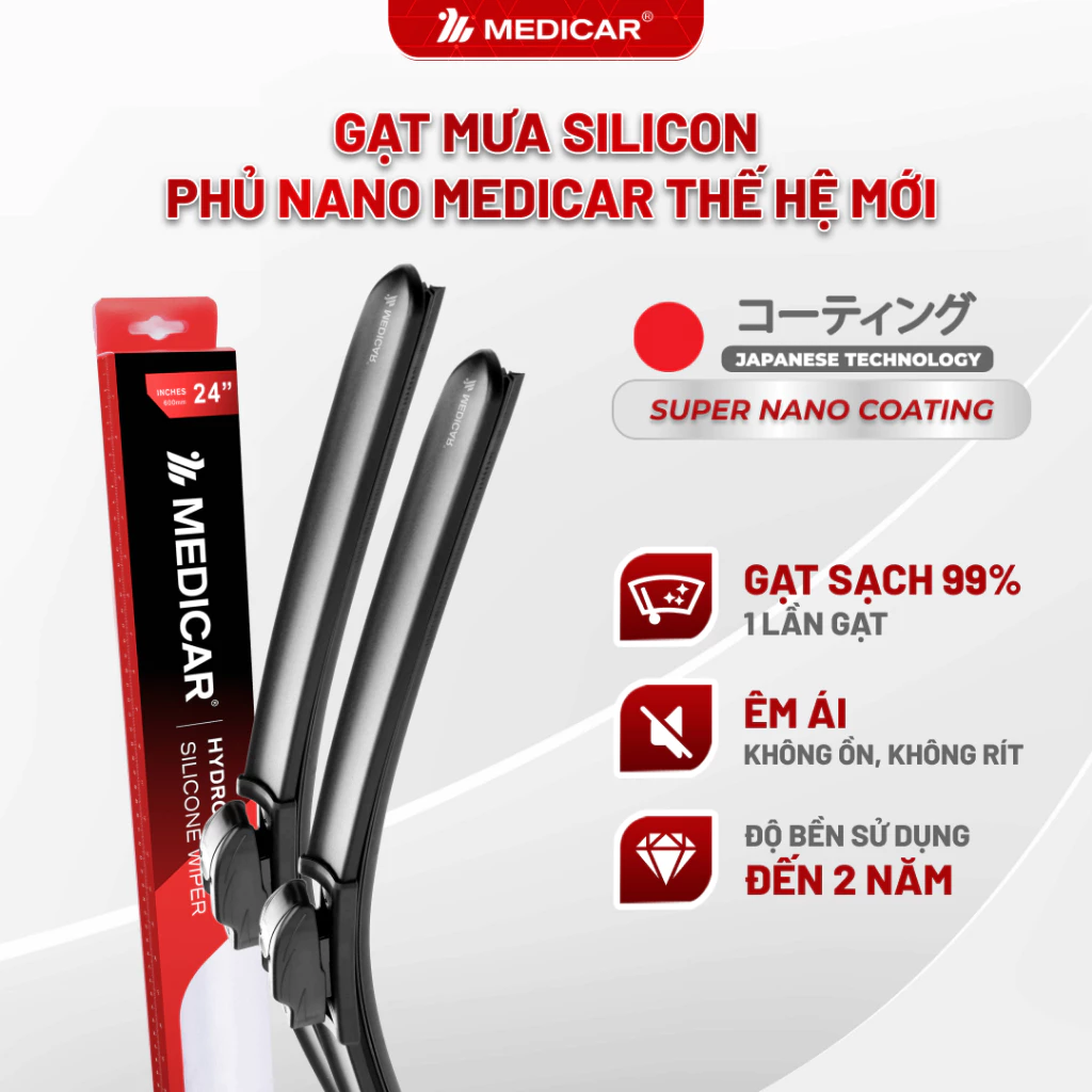 Gạt mưa ô tô Medicar silicon phủ Nano cho xe Hyundai Custin